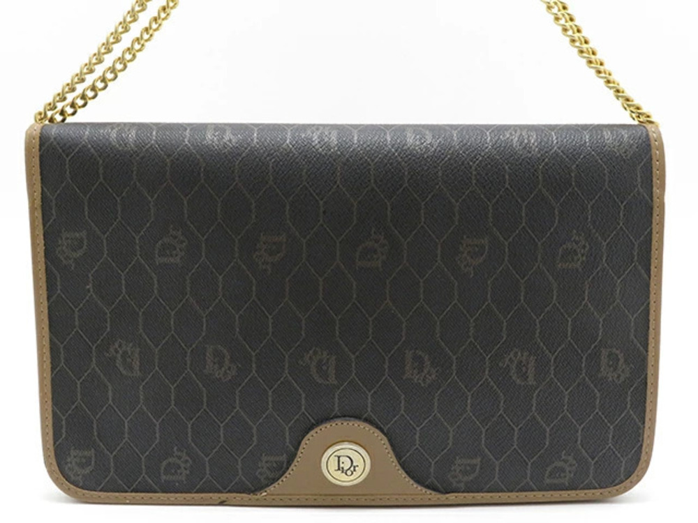 Christian Dior chain shoulder bag black brown leather